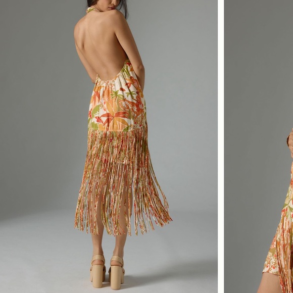 FARM Rio Tropical Fringe leopard forest sand  Mini Dress - Picture 3 of 8